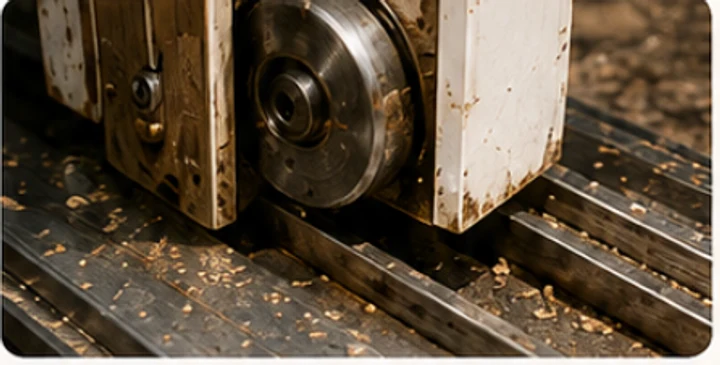 Close-up of a rough sliding door track and rollers