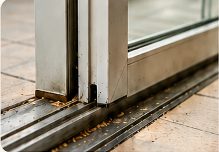 Hand pulling a sliding patio door that is hard to move